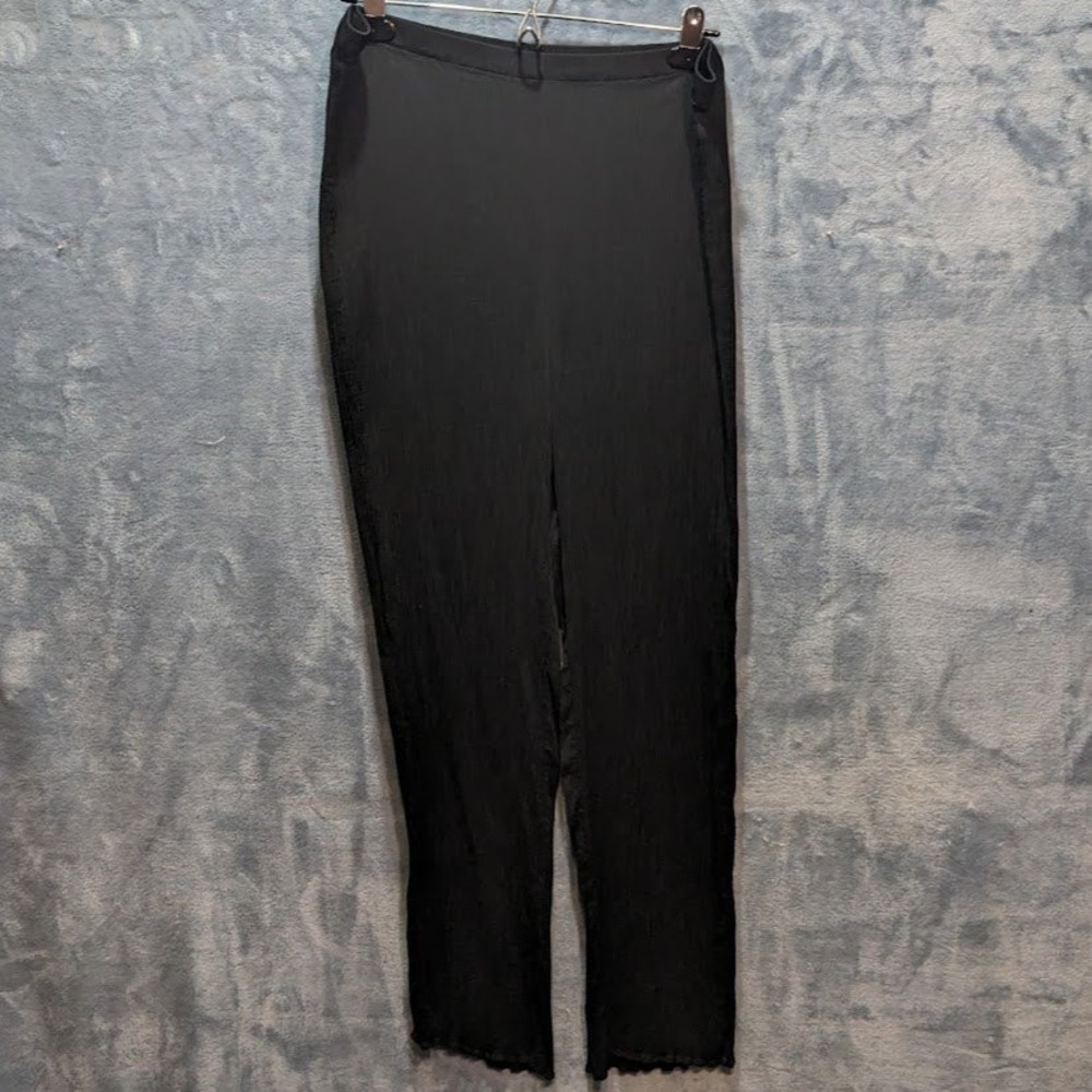 Eileen Fisher Black Pleated Cupro Straight Leg Pants Womens Size Large Crinkle